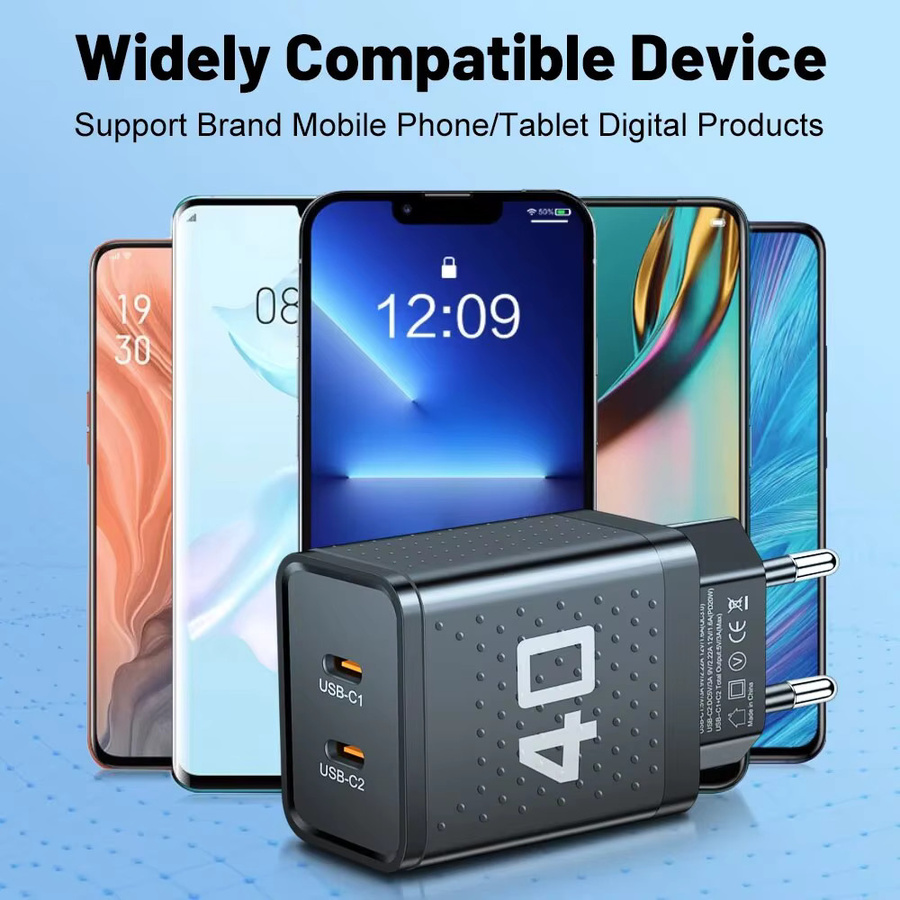 GUSEYEE USB C Schnellladegerät mit 2 Ports und 40 W PD Quick Charge QC 3.0 Adapter in Schwarz - Bild 4