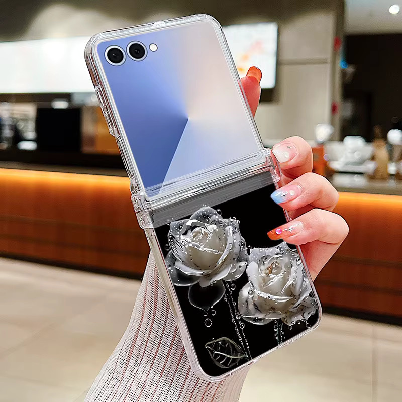 Transparente Handyhülle mit Flugzeug-Blumen-Design für Samsung Galaxy Z Flip 7 FE, Z Flip 6, Z Flip 5, Z Flip 4 und Z Flip 3 5G aus hartem PC - Bild 2