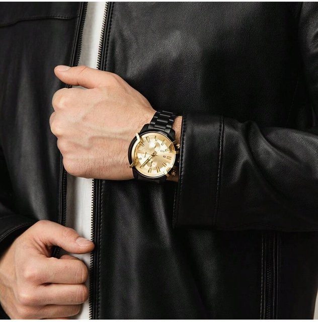 Diesel Armbanduhr Quarz, Edelstahl, Schwarz, Gold, Herren - Bild 1