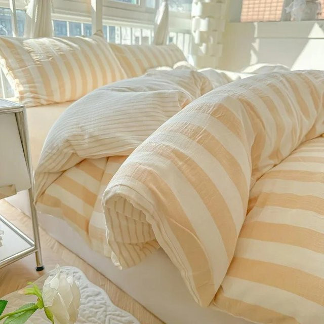 Bin Chi Textiles Bettwäsche Set mit Streifen in Beige, 3-teilig bestehend aus Bettbezug, Kissenbezug und Spannbettlaken, B/H: 120 x 200 cm - Bild 1