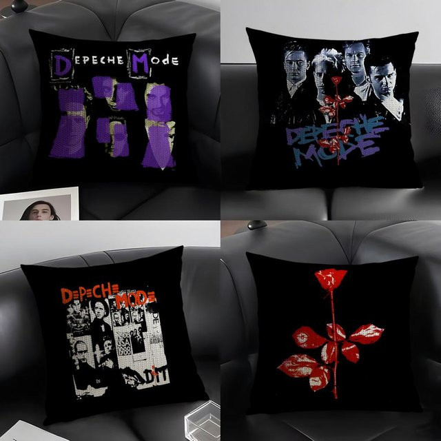 D-DEPECHE M-MODE Band Kissenbezug aus Bio-Leinen mit doppelseitigem Grafikdruck, Weiß und Schwarz, B/B: 30 x 30 cm - Bild 1