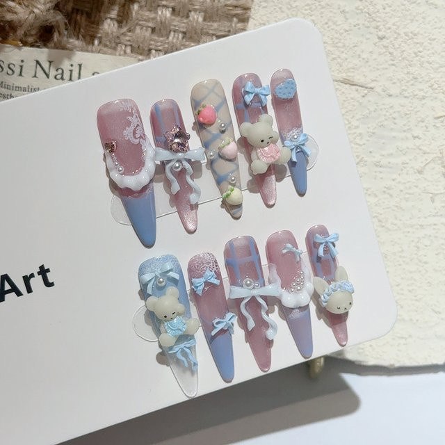 YADORNOS Press On Nails, Blue French Style, Glänzend - Bild 1