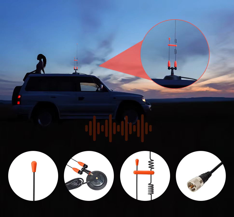 YNIBST Dualband-Antenne für mobiles VHF/UHF-Amateurfunk (136–174 und 400–470 MHz) mit magnetischer Basismontage, PL-259-Anschluss und RG58-Kabel in Rot/Schwarz - Bild 3