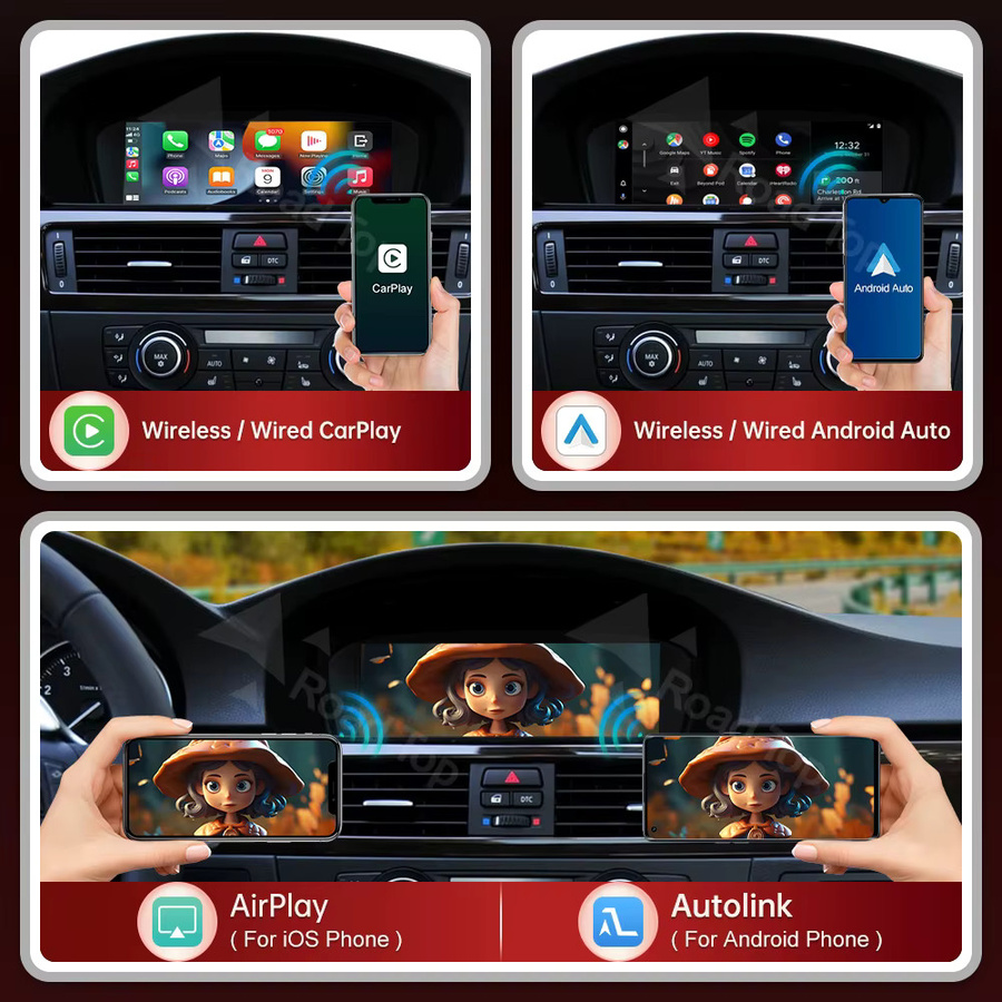 RoadTop 8,8 Zoll Wireless CarPlay und Android Auto Multimedia Linux Bildschirm für BMW 3er 5er Serie E60 E61 E90 E91 E92 E93 CCC CIC AirPlay in Schwarz - Bild 2