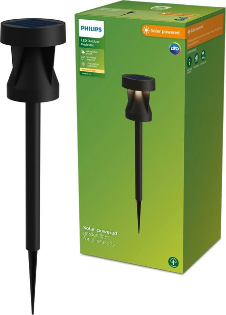 Philips Avery Solar LED Außenleuchte mit Sockelspieß und Dämmerungssensor, Schwarz - Bild 1