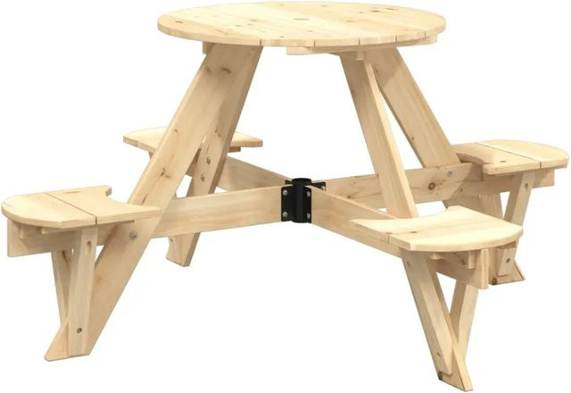 vidaXL Picknicktisch für Kinder aus Massivholz Tanne, Rund, Braun/Beige, B/T/H: 120 x 120 x 55 cm - Bild 1