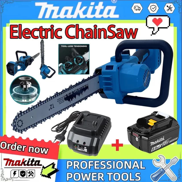 Makita Akku Kettensäge 12 Zoll mit automatischer Ölschmierung, blau, bürstenlos für Baumschnitt und Holzfällen - Bild 1