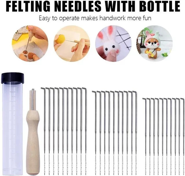 30 Stück Wollfilz Nadeln Starter Kit aus Metall für DIY Filzprojekte inklusive Aufbewahrungsflasche - Bild 1