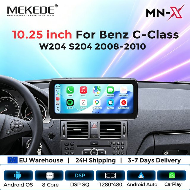 MEKEDE Android 15 Auto-Multimedia-Radio mit 10,25 Zoll Display, 8-Kern Prozessor, Wireless CarPlay, GPS Navigation und OBD2 für Mercedes-Benz C-Klasse W204 S204 (2008-2010), Schwarz - Bild 1
