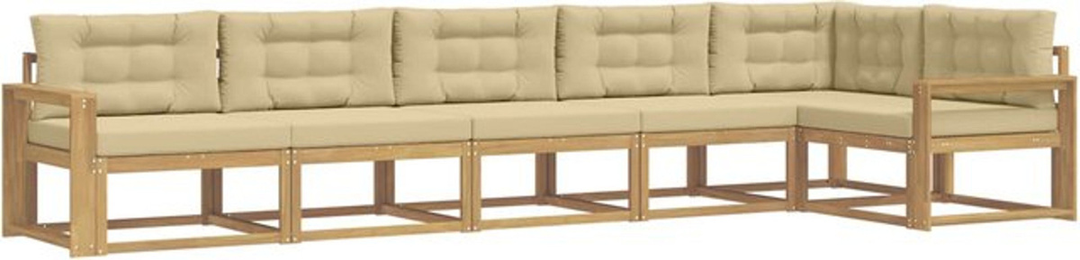 vidaXL Outdoor-Sofagarnitur aus Akazienmassivholz mit Kissen in Weiß und Beige, 4-teiliges Loungemöbel-Set aus Polyester - Bild 1