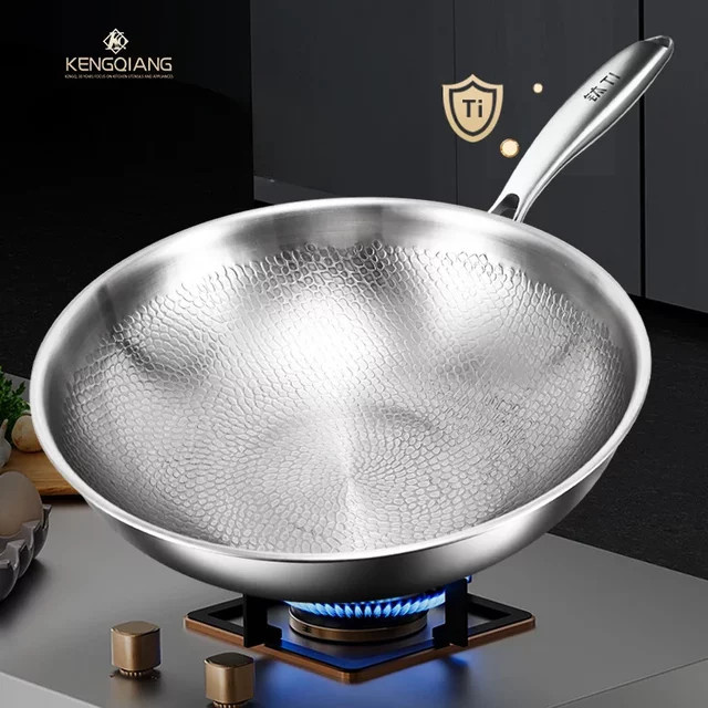 KENGQIANG Titan Wok mit flachem Boden, unbeschichtet, Silber - Bild 1