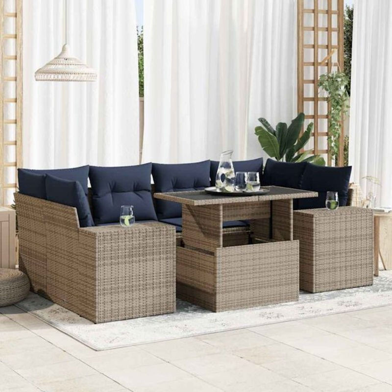 7-teilige moderne Garten-Sofagarnitur aus Polyrattan und Akazienholz mit Kissen in Grau von vidaxl - Bild 1