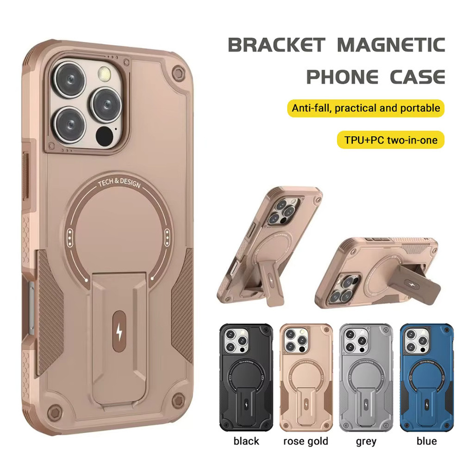 TAOYUNXI MagSafe Handyhülle mit integriertem Ständer für iPhone 11 bis 17 Pro Max, magnetische Schutzhülle mit kabelloser Ladefunktion, Farbe: Schwarz - Bild 2