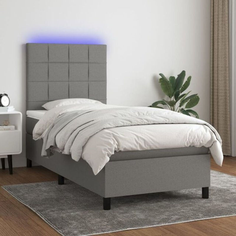 vidaxl Boxspringbett mit Matratze in Dunkelgrau, B/T/H: 90 x 200 x 128 cm, Stoffbezug - Bild 1