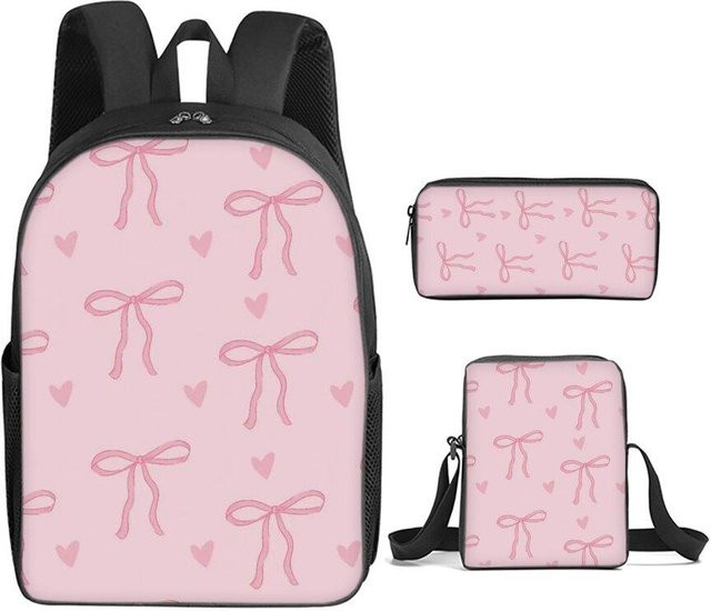 BAOERYE 3-teiliges Schultaschen-Set mit Rucksack, Umhängetasche und Federmäppchen in Pink für Jungen und Mädchen - Bild 1