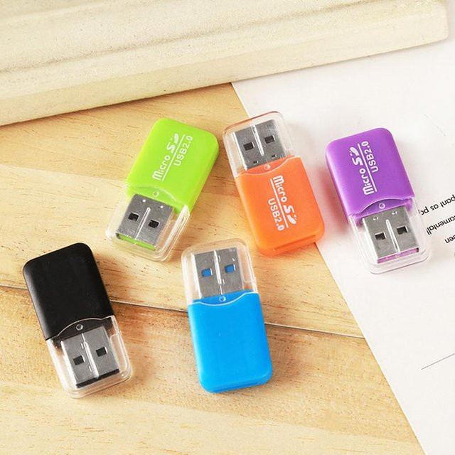 Tragbarer Mini-Speicherkartenleser mit USB 2.0-Schnittstelle für Micro-SD und TF Karten in Orange, Maße: 4 x 2 cm - Bild 1