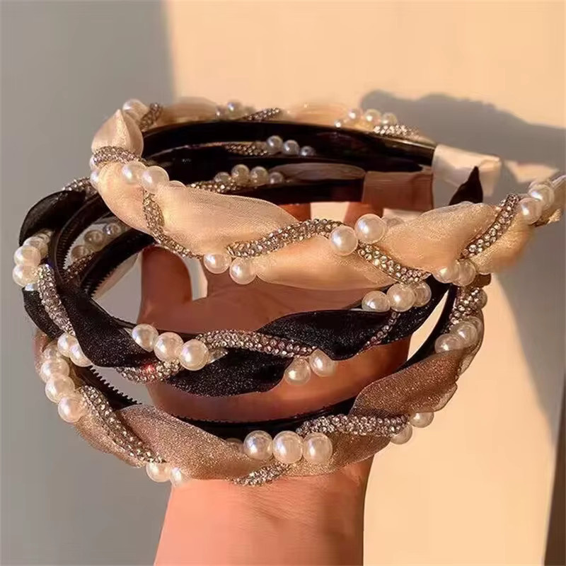 FORWOT Stirnband, Doppel Perle, Strass, Spitze, Damen - Bild 3