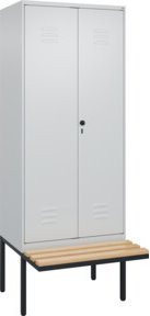C+P Möbelsysteme Spind Classic PLUS Schwarz-Weiß-Spind mit Bank, 2 Abteile, Sicherheits-Drehriegel, Sitzfläche aus Buche-Hartholz, B/T/H: 212 x 80 x 81,5 cm - Bild 1