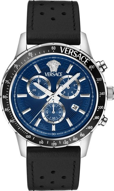 Versace Chronograph, Herrenuhr, Quarz, Edelstahl, Blau, 44 mm, 5 ATM - Bild 1
