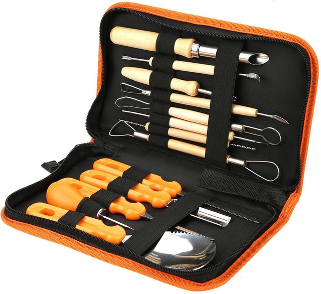 DIYelecs Schnitzmesser-Werkzeugset für Halloween-Kürbisse in Schwarz und Orange - Bild 1