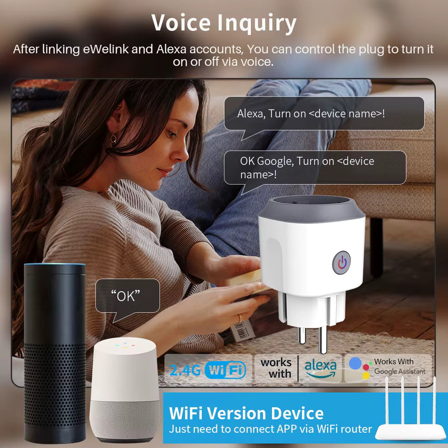 Elivco eWelink Smart Plug 16A WLAN-Steckdose in Weiß mit Timer, Countdown und Leistungsüberwachung, kompatibel mit Google Assistant, Alexa, Alice und Salute - Bild 5