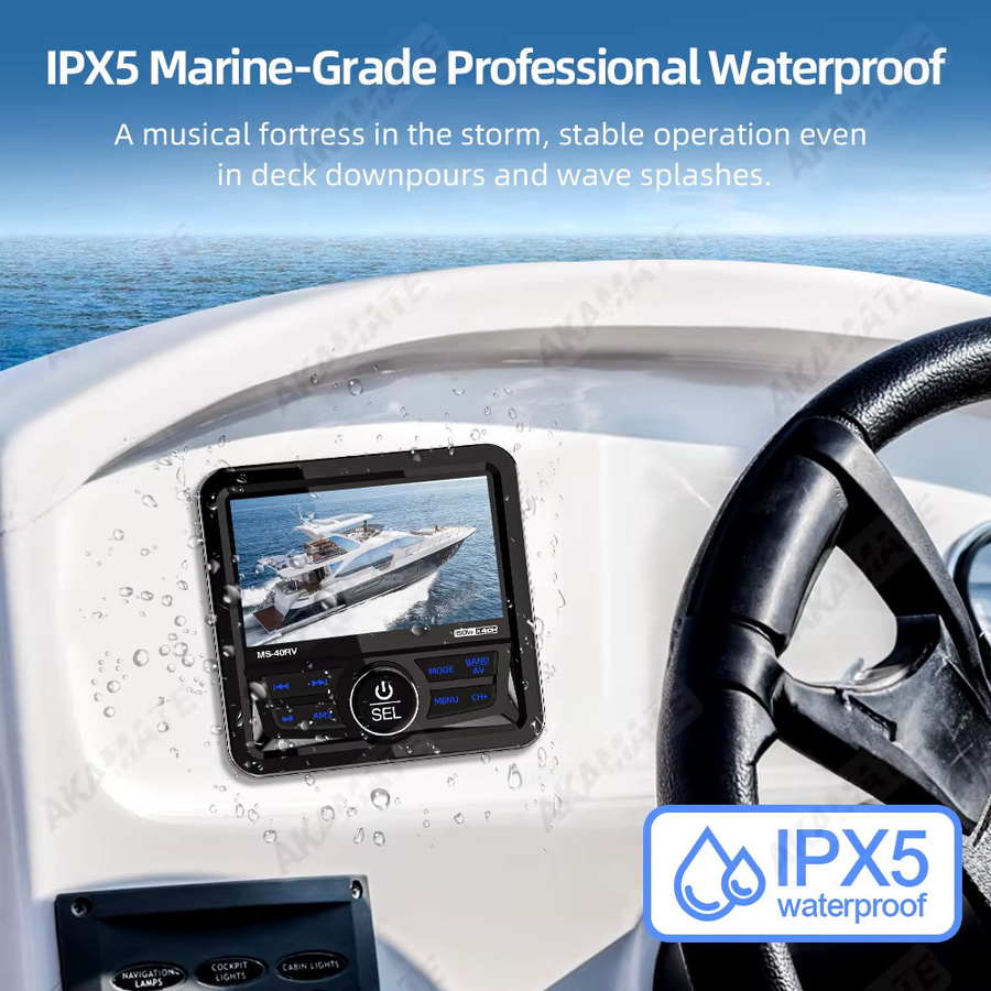 AKAMATE MP5 Marine Radio Stereo Square Boot Lautsprecher mit Bluetooth, FM/AM Antenne und IPX5 Wasserdichtigkeit in Schwarz - Bild 4