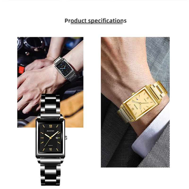 JBAILI Armbanduhr Edelstahl, Gold, Quarz, Rechteckig, Unisex - Bild 2