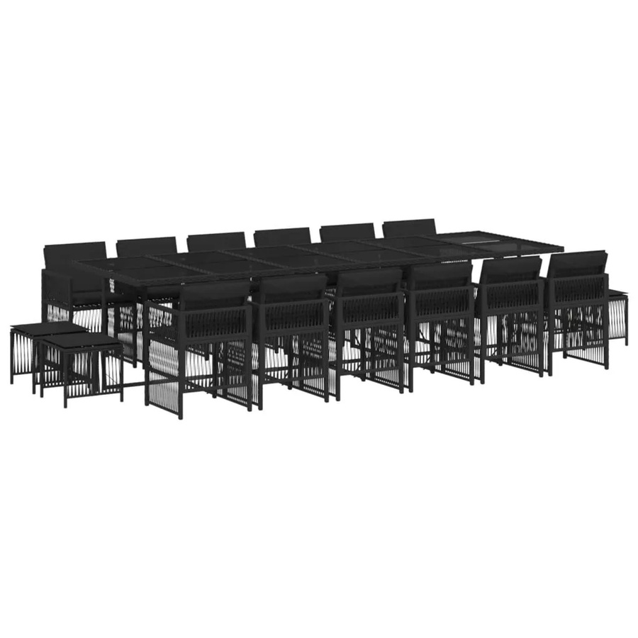 vidaXL 17-teilige Garten-Essgruppe aus Poly Rattan mit Kissen in Schwarz - Bild 2