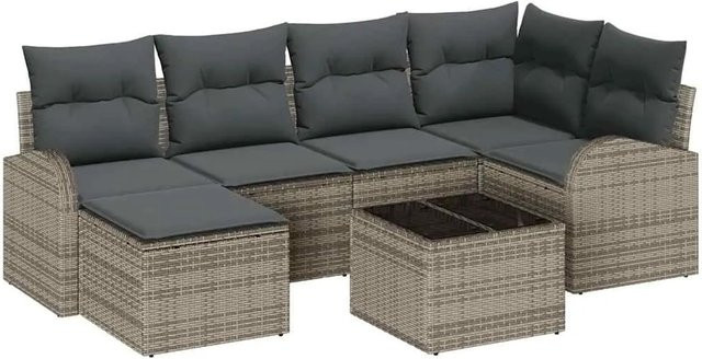 vidaXL Garten-Sofa-Set aus Poly Rattan in Grau mit 7-teiliger Polstergarnitur und Tisch - Bild 1