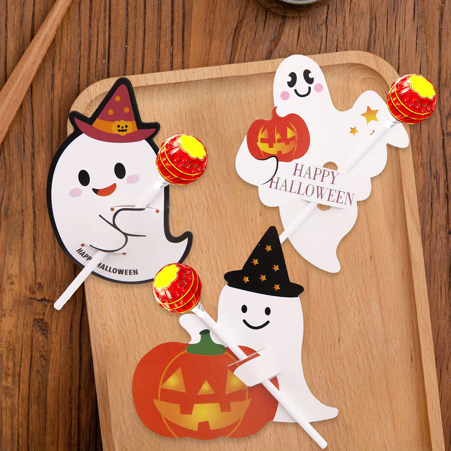 40 Stück Halloween Geister Lutscher Halter aus Papier in Multicolour für deine Party-Dekoration - Bild 4