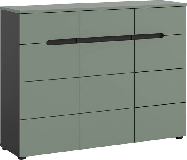 Schuhkommode Canu xonox.home in Grün und Basaltgrau, moderne Schuhschrank-Nachbildung für den Flur, B/H/T: 94 x 120 x 37 cm - Bild 1