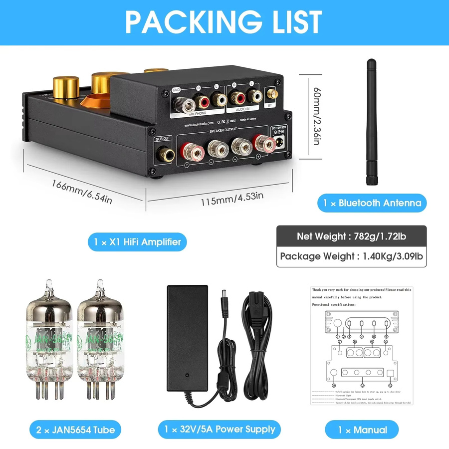 Nob sound HiFi GE5654 Vakuumröhren-Stereoverstärker mit Bluetooth 5.0 und Phono-Eingang für Plattenspieler, 160W, Schwarz - Bild 4