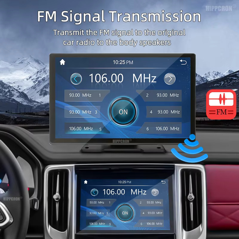 Hippcron 9-Zoll Tragbarer Auto-Multimedia-Videoplayer mit Wireless CarPlay und Android Auto, Touchscreen und FM-Signalübertragung, Schwarz - Bild 3