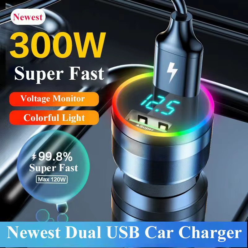UYUXIO USB-Autoladegerät mit 300 W Dual-Port-Superschnellladeadapter, USB-A und USB-C, inklusive Spannungsüberwachung und LED-Licht für Samsung, OnePlus, Huawei, OPPO und iPhone - Bild 5