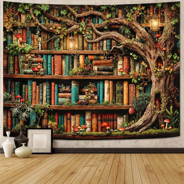 Wandteppich JMG Household Supplies Magisches Bücherregal im Dark Academia Stil mit Hexen-Motiv, B/H: 70 x 100 cm, Mehrfarbig - Bild 1