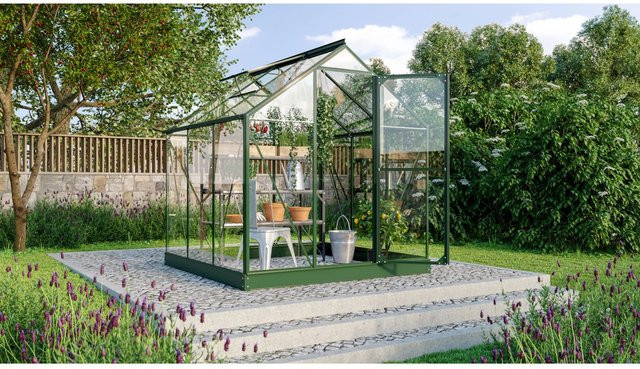 Vitavia Gewächshaus Triton 3800 in Smaragdgrün mit Fundament, Sicherheitsglas und Regenrinnen für deine Pflanzenzucht - Bild 1