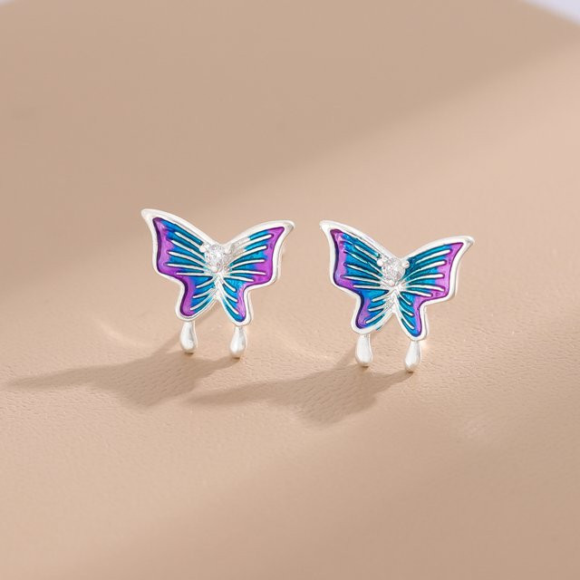 GaGa-Duck Schmetterling-Ohrstecker, 925 Silber, Diamant, Zirkonia, Unisex - Bild 1