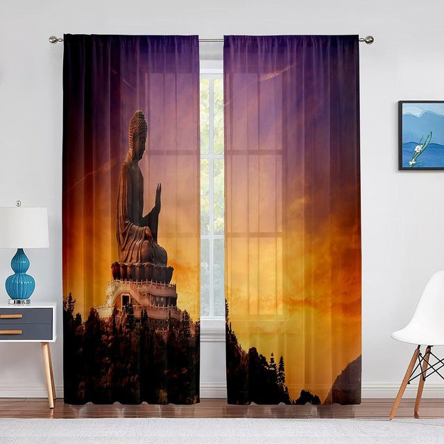 Super Six Transparenter Chiffon-Vorhang mit Buddha-Motiv in Multicolour, Breite: 100 cm, Höhe: 250 cm - Bild 1