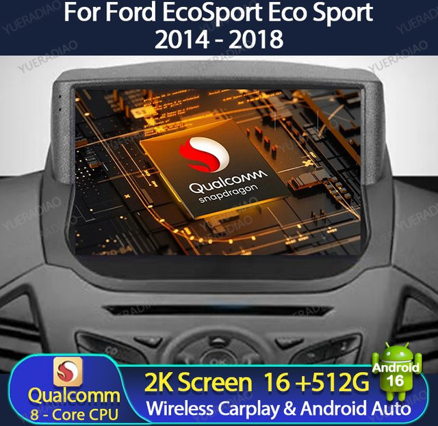 Android 16 Autoradio für Ford EcoSport 2014 - 2018 mit Bluetooth, GPS, Navi und QLED Display in Schwarz - Bild 1