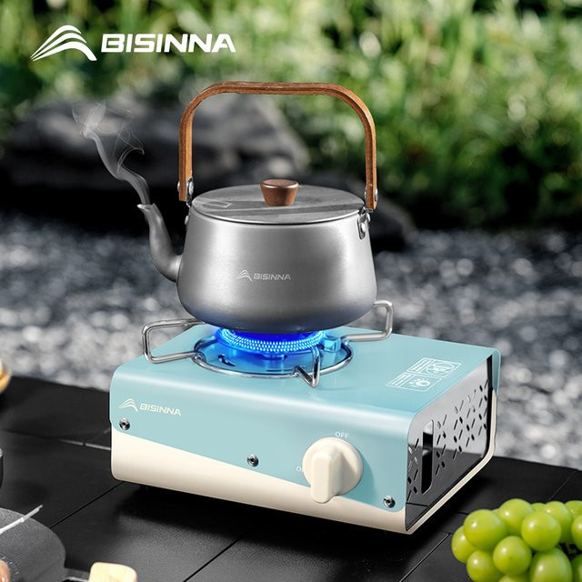 BISINNA Camping-Gasbrenner tragbarer Gaskassettenofen mit 4200 W in Silber und Blau - Bild 1