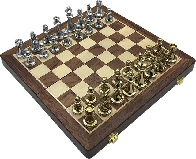 Yernea Deluxe-Schachbrett-Set aus Holz, tragbares, faltbares Schachbrett mit gewichteten Schachfiguren aus Zinklegierung - Bild 1