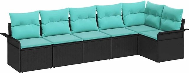 vidaXL Gartensofa-Set aus Poly-Rattan in Schwarz mit 6 Teilen, L-Form und integriertem Stauraum für Kissen - Bild 1
