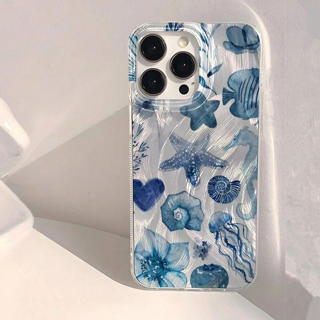 Samsung Handyhülle mit blauem Ozean-Element und Chiffon-Textur für Samsung Galaxy S25 S24 S23 S22 S21 Ultra A55 A35 A15 A34 A16 5G und FE Plus - Bild 1