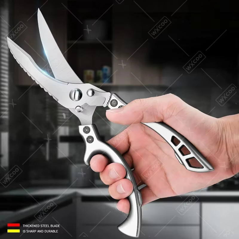 WXCOO Multifunktionale Edelstahl-Küchenschere in Silber zum Schneiden von Fleisch, Fisch, Gemüse und Hühnerknochen - Bild 6