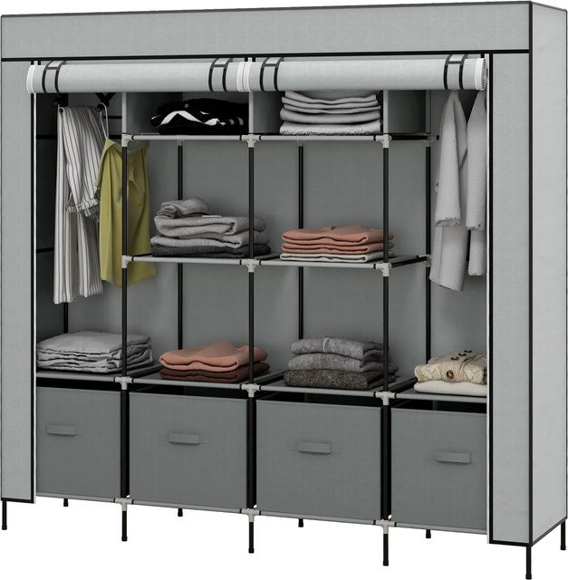 HOMCOM Stoffschrank mit Kleiderstange und 4 Schubladen in Dunkelgrau, B/T/H: 166 x 42,5 x 169,5 cm - Bild 1