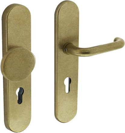 Intersteel Schutzbeschlag in Messing Gold mit ovalem Griff und Drücker, PZ 72 mm - Bild 1