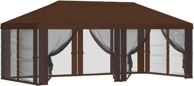 vidaXL Pavillon mit Dach und Seitenwänden aus Polyester, Braun, B x T: 6 x 3 m - Bild 1