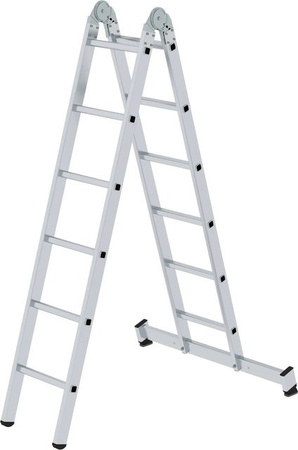 PROREGAL Klappleiter 2-teilig mit Traverse, 2 x 6 Sprossen, Silber
