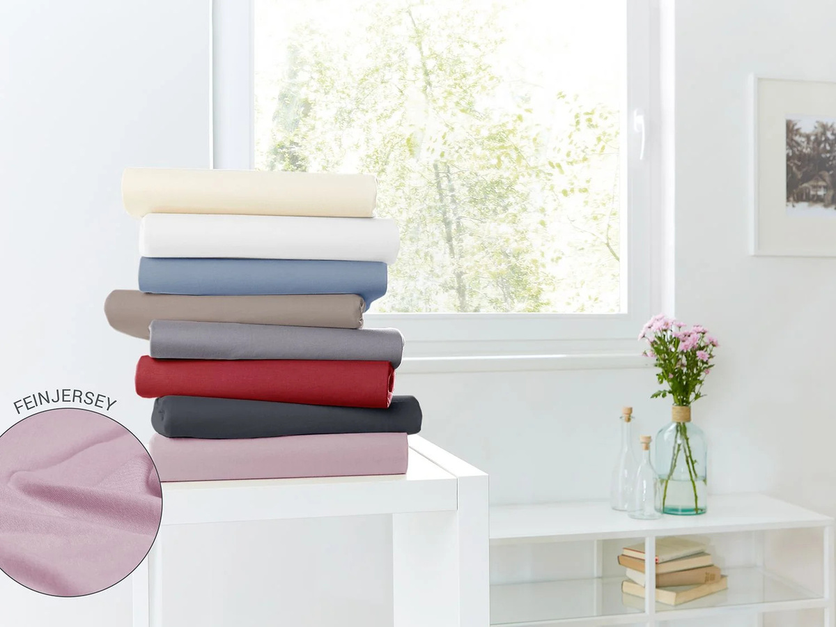 PRIMERA Mako-Feinjersey Spannbetttuch aus Baumwolle, Farbe: Mauve/Lila, B/T: 140-160 x 200 cm - Bild 3