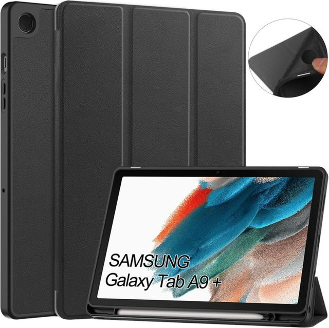Samsung Galaxy Tab A9 Plus Hülle mit Bleistifthalter und magnetischem Flip-Stand für 11 Zoll (SM-X210, SM-X216) in Gold oder Schwarz - Bild 1